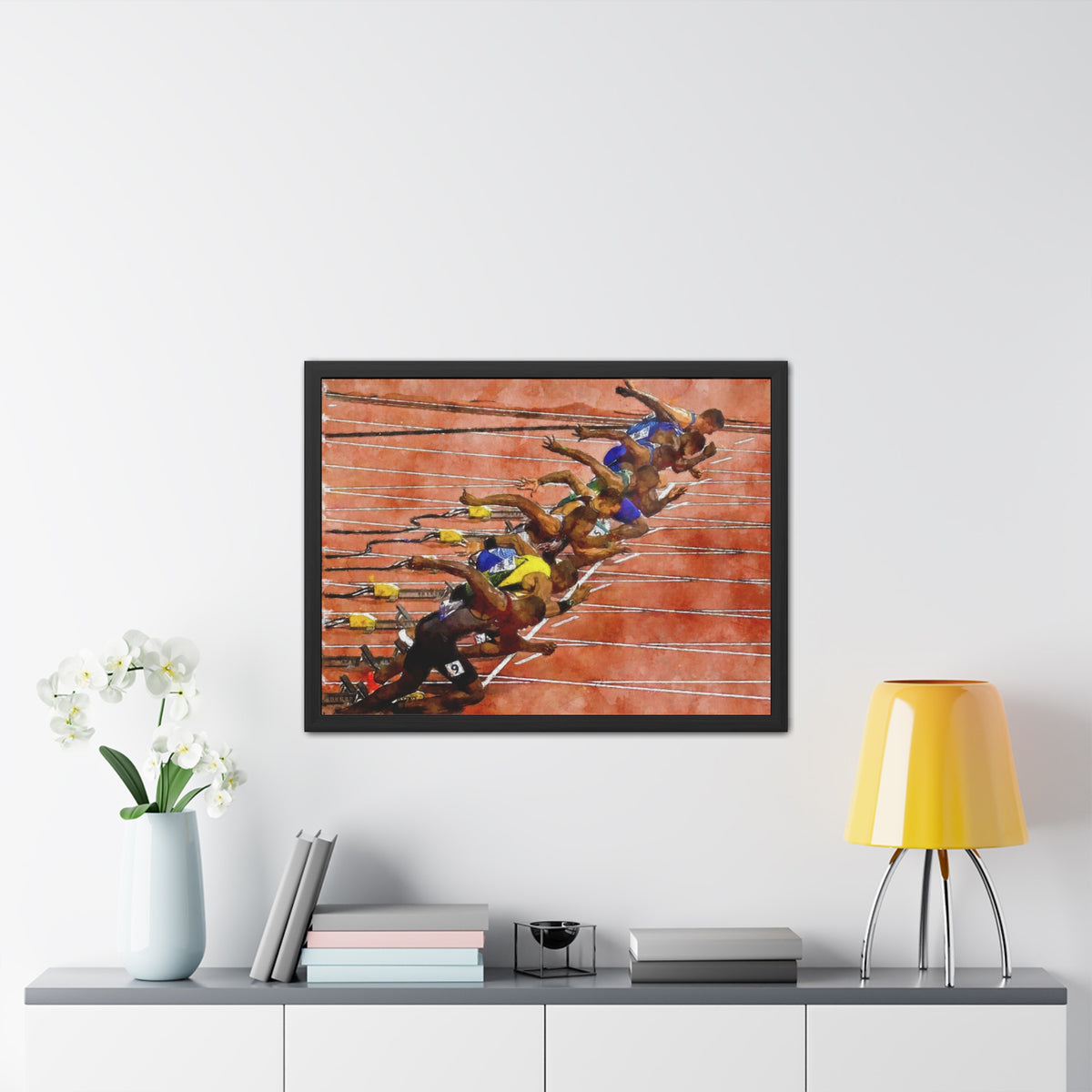 Bold Sprint Racer Expressionist Art - Framed Watercolour Print, Perfect Match Day Memorabilia, Ready to Hang, Athletics Wall Art, Athletics Fan Gift