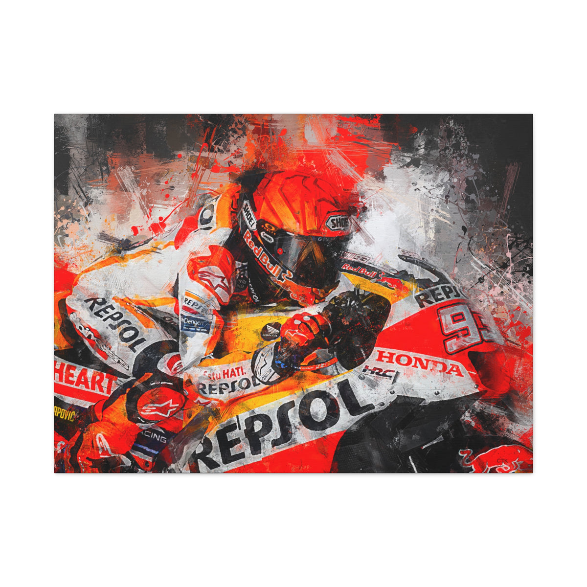 Racing Passion Unleashed: Stretched Canvas Fine Art MotoGP Print Poster - Ready to Hang, Wall Art MotoGP Gift