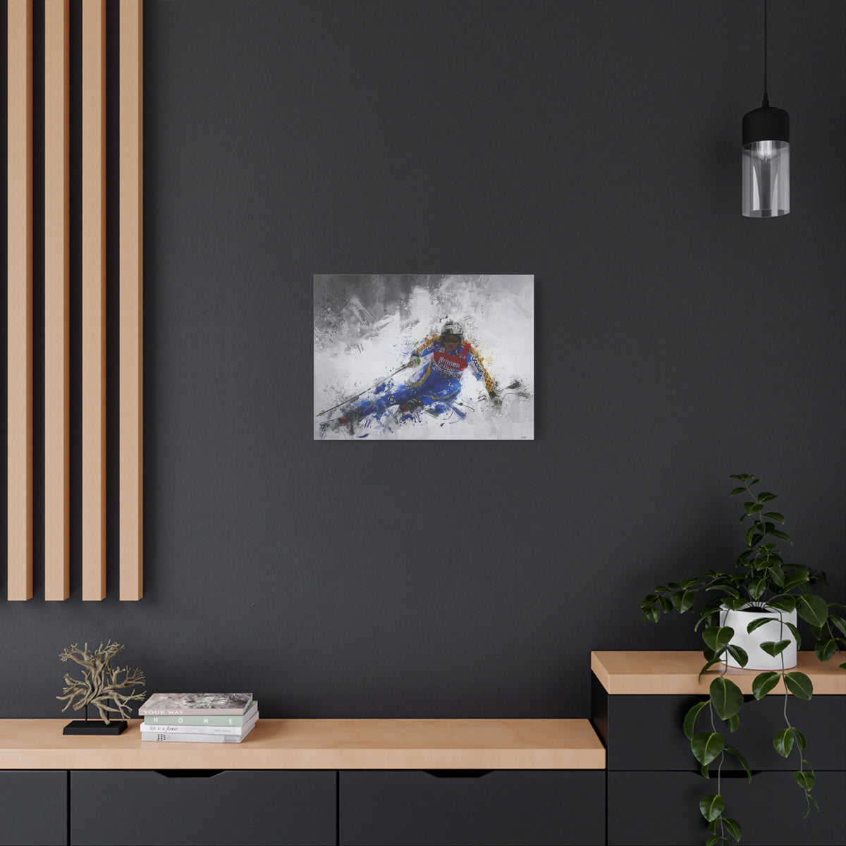Anja Pärson's Alpine Symphony Skiing Painting Print on Stretched Canvas Skiing Fine Art Print Poster- Ready to Hang Wall Art, Skier Gift