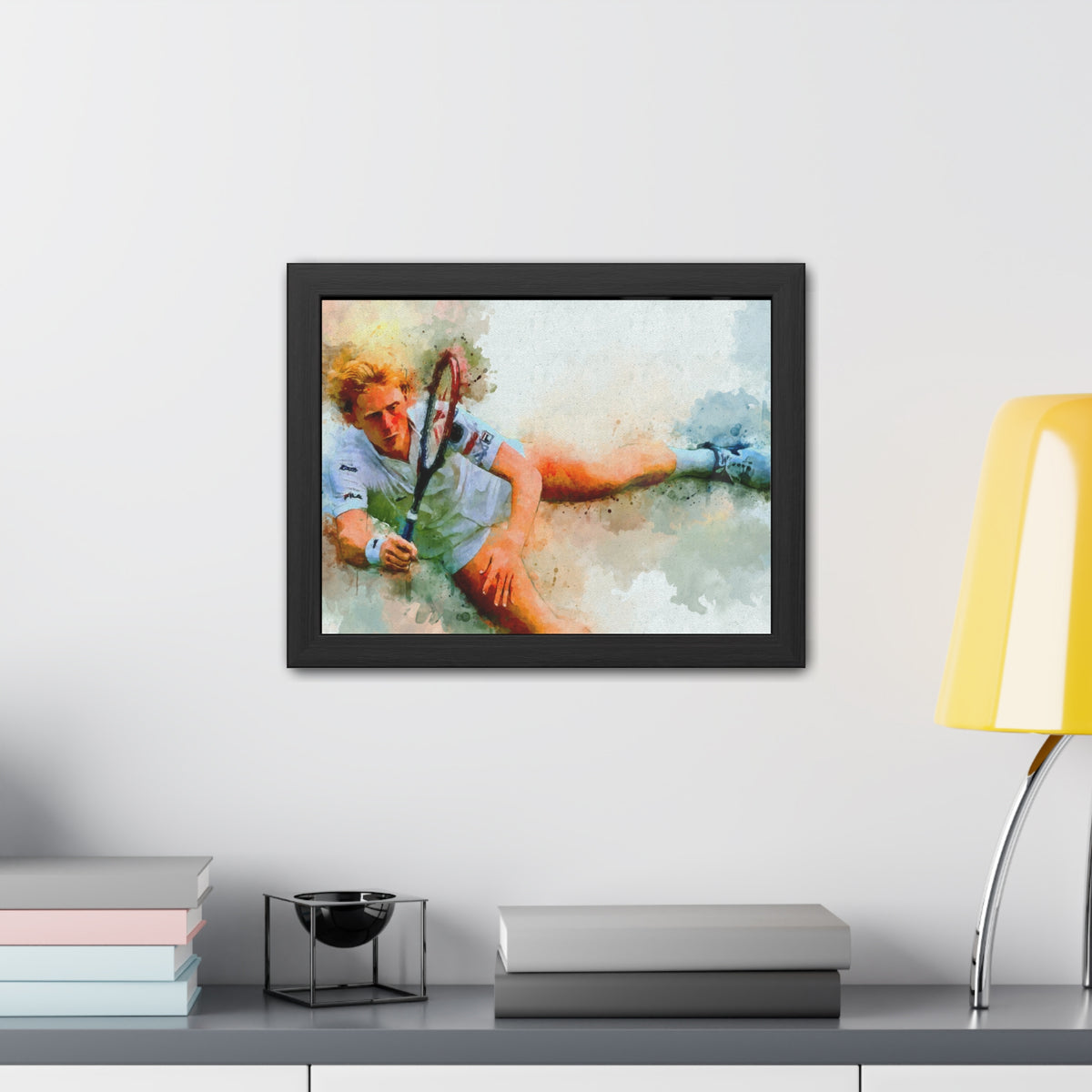 Boris Becker Expressionist Portrait: Ready to Hang Framed Watercolour Fine Art Painting Print Poster, Tennis Wall Art, Tennis Fan Gift