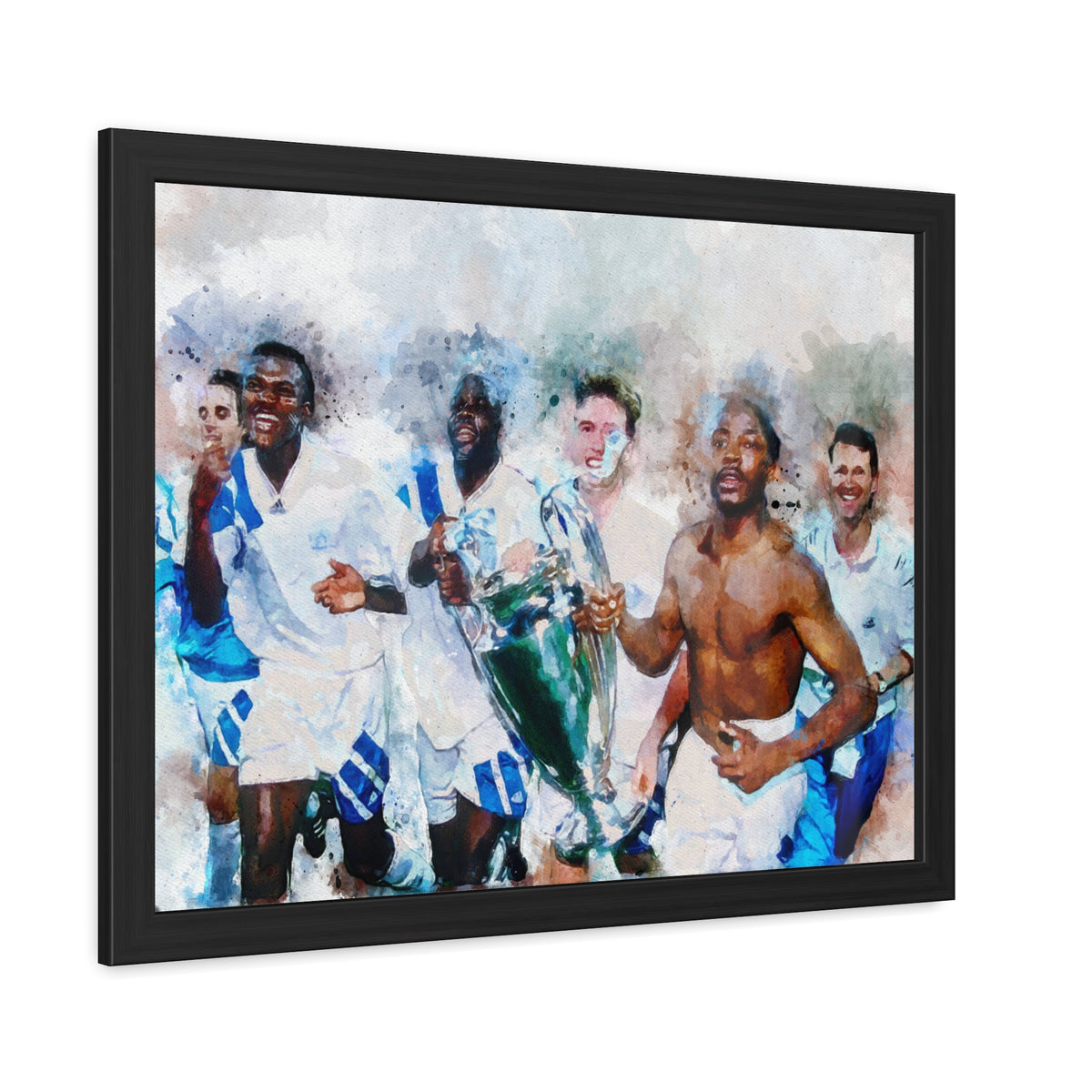 Champions League Winners 1993 Marseille Watercolour Painting, Ready to Hang Framed Art Print Poster, Marseille Fan Gift
