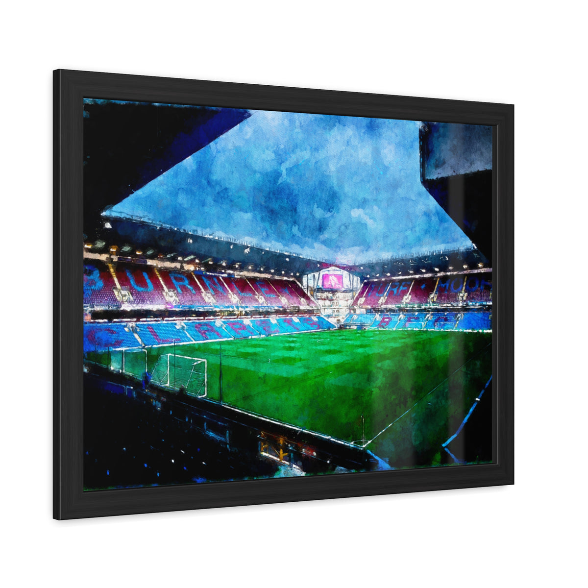 Burnley Turf Moor - Expressionist Modern Art - Ready to Hang Framed Watercolour Fine Art Painting Print Poster, Football Wall Art, Soccer Fan Gift