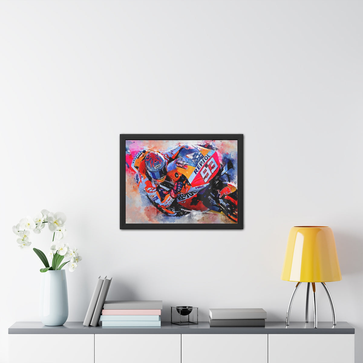Hear the Roar: Marc Marquez MotoGP Watercolour - Framed Fine Art Print Poster, Ready to Hang - Elevate Your Space with MotoGP Gift