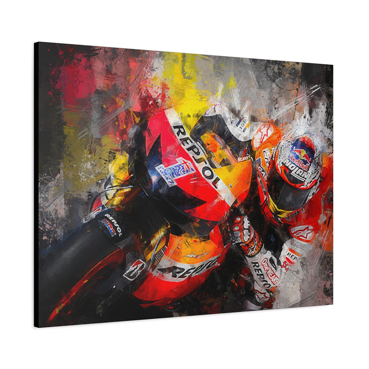 Speed & Splendor: MotoGP Expressionist Stretched Canvas Print Poster- Ready to Hang, Wall Art MotoGP Gift