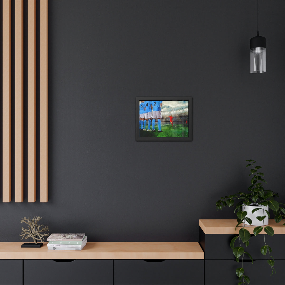 Gap in the Wall: Expressionist Soccer Art - Score the Moment! Ready to Hang Framed Watercolour Art Print, Football Wall Art, Soccer Fan Gift