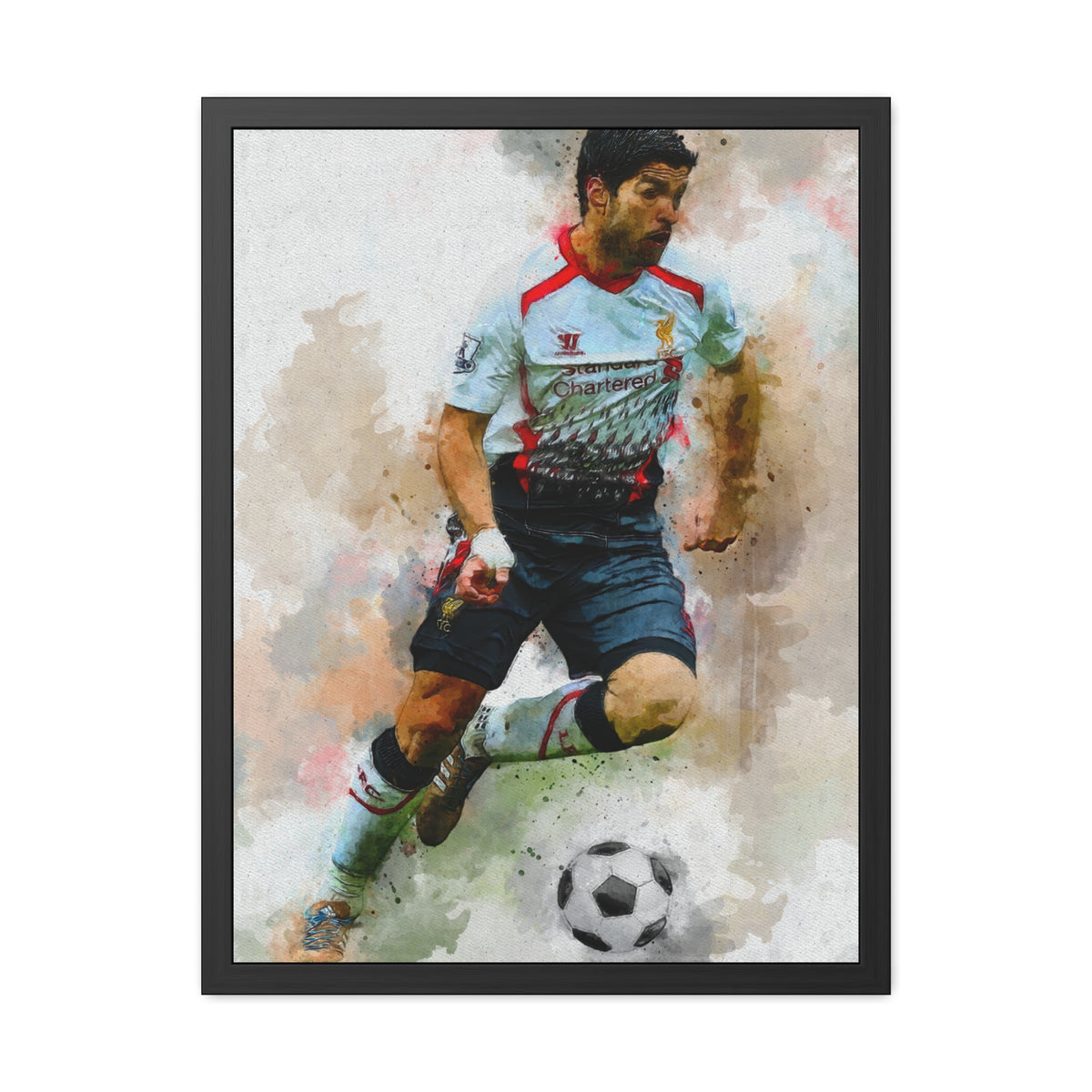 Luis Suárez Expressionist Modern Art Framed Watercolour Print – Football Legend Portrait Ready to Hang Framed Watercolour Fine Art Painting Print Poster, Football Wall Art, Soccer Fan Gift