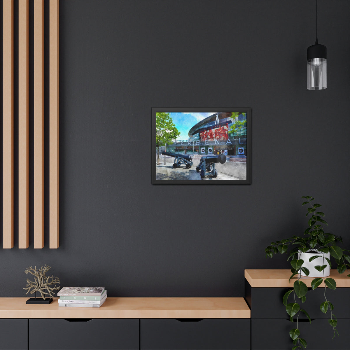Arsenal’s Emirates Stadium - Expressionist Modern Art - Ready to Hang Framed Watercolour Fine Art Painting Print Poster, Football Wall Art, Soccer Fan Gift