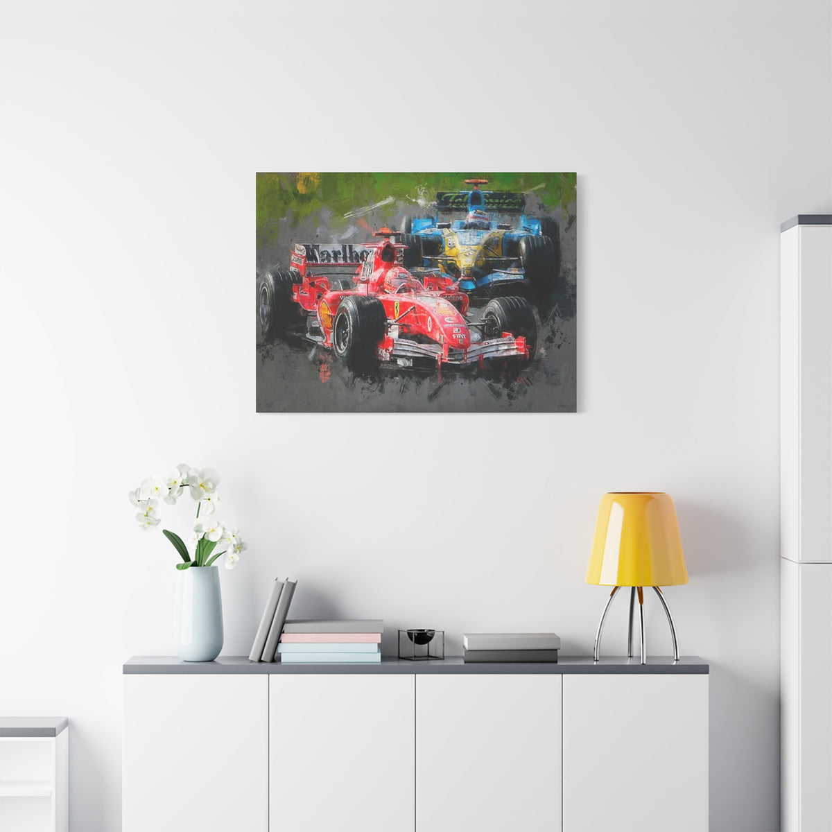 Race Day Drama: Stretched Canvas F1 Fine Art Print Poster - Ready to Hang, Wall Art Formula One Gift