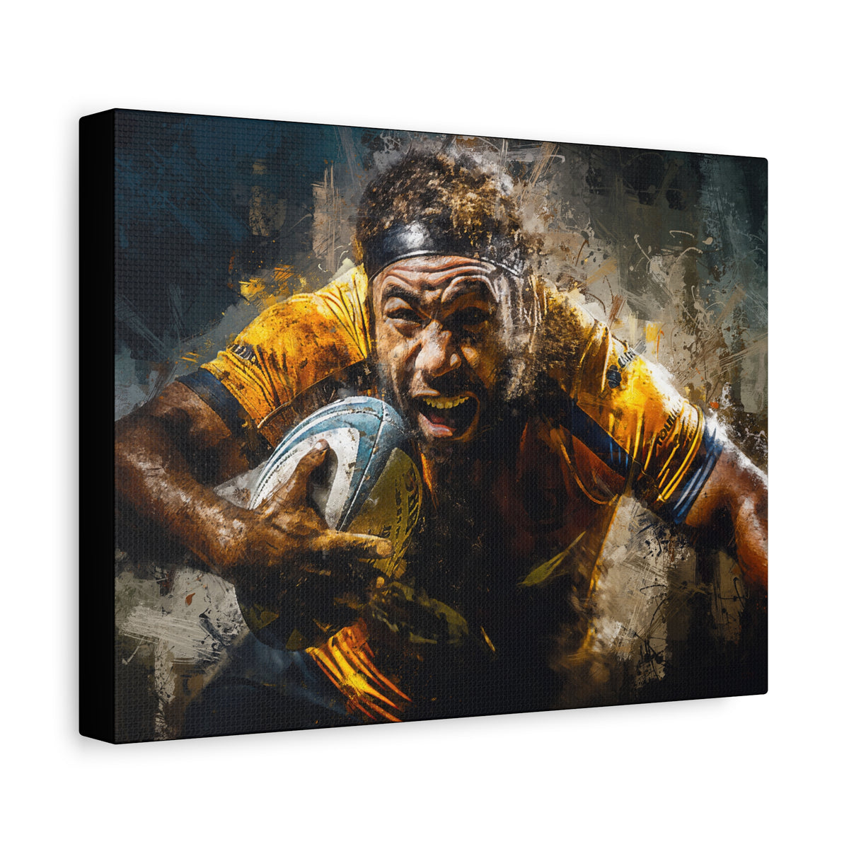 Rugby Fury Unleashed: Stretched Canvas Fine Art Print - Ready to Hang Wall Art, Perfect Rugby Fan Gift