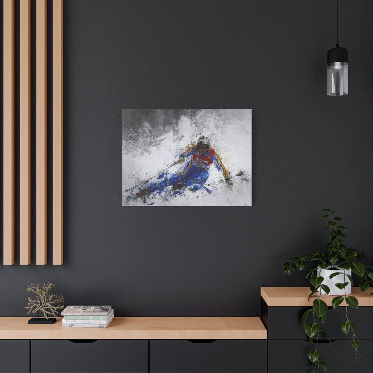 Anja Pärson's Alpine Symphony Skiing Painting Print on Stretched Canvas Skiing Fine Art Print Poster- Ready to Hang Wall Art, Skier Gift