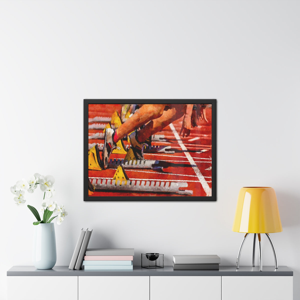Capture the Sprint Race Thrill - Expressionist Modern Art Watercolour Painting Print, Ready to Hang Framed, Athletics Wall Art, Athletics Fan Gift
