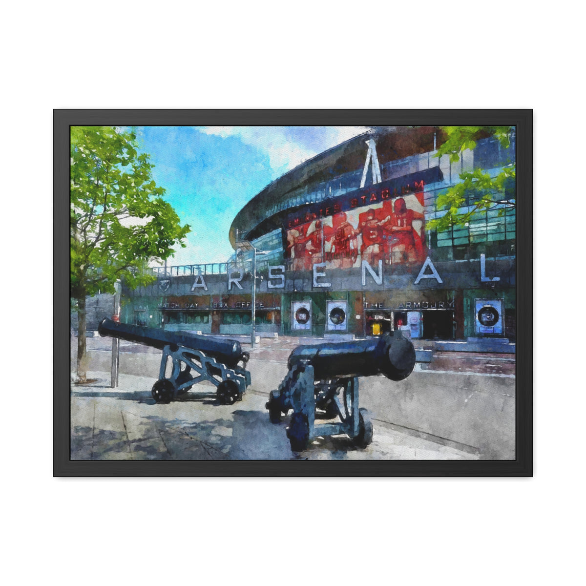 Arsenal’s Emirates Stadium - Expressionist Modern Art - Ready to Hang Framed Watercolour Fine Art Painting Print Poster, Football Wall Art, Soccer Fan Gift