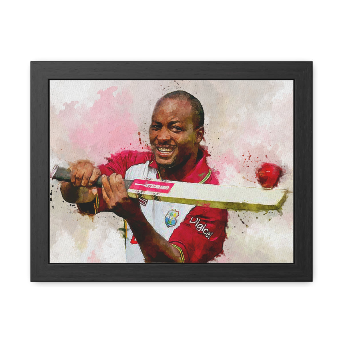 Brian Lara Cricket Legacy: Dynamic Watercolour Framed Art Print Poster - Ready to Hang Wall Art Cricket Gift