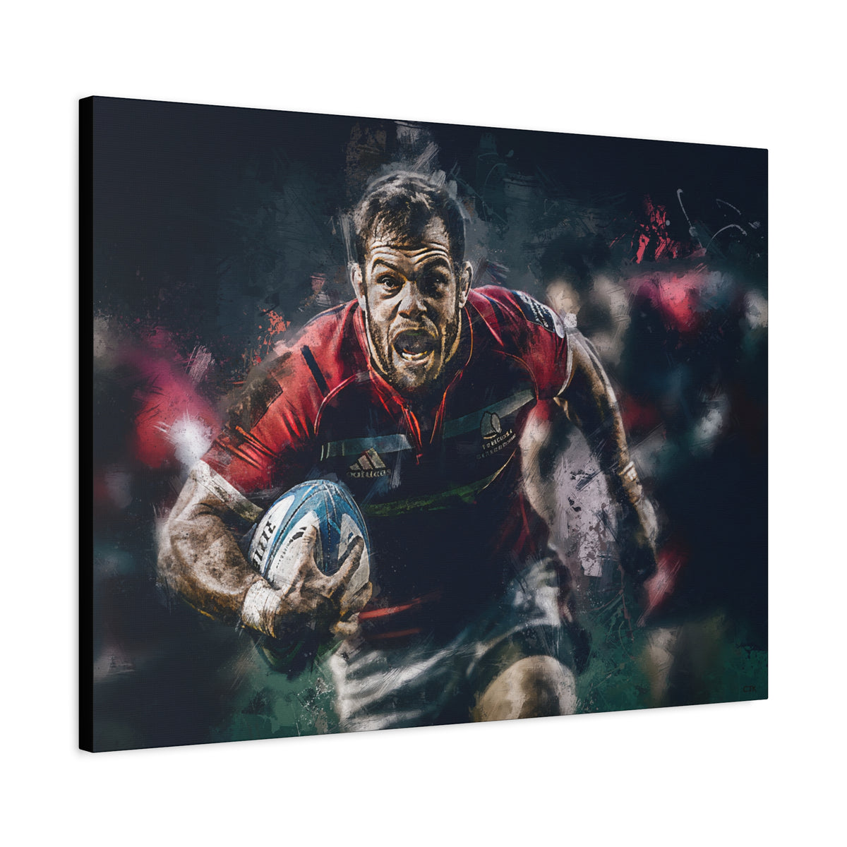 Dynamic Rugby Passion: Expressionist Stretched Canvas Fine Art Painting Print Poster - Ready to Hang Wall Art,  Rugby Fan Gift