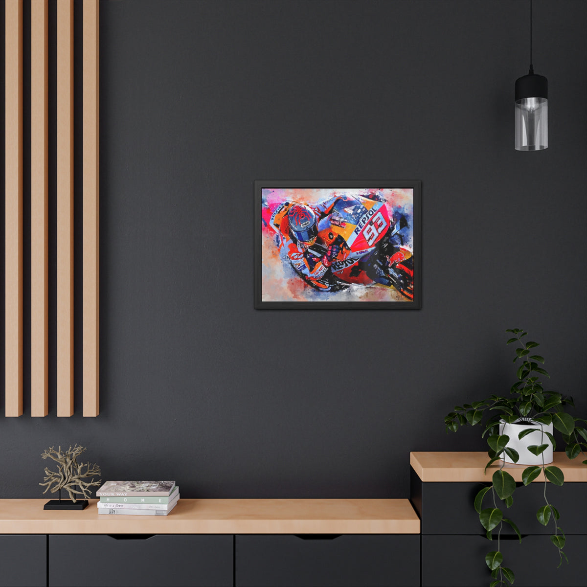 Hear the Roar: Marc Marquez MotoGP Watercolour - Framed Fine Art Print Poster, Ready to Hang - Elevate Your Space with MotoGP Gift