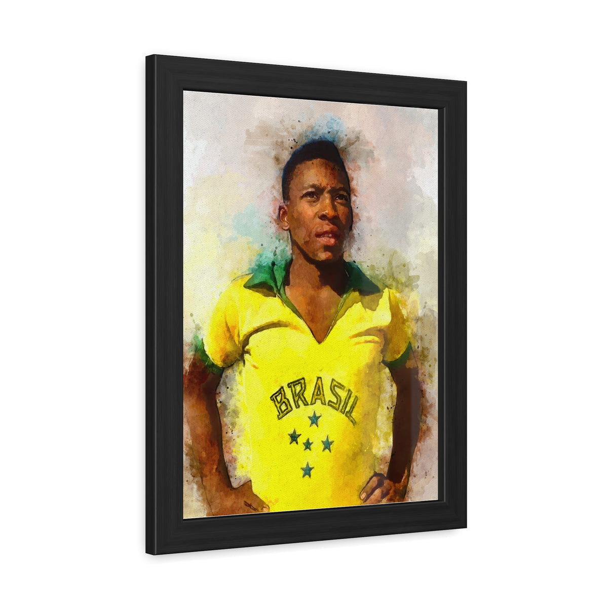Celebrate Pelé: Expressionist Watercolour Portrait - Iconic Soccer Legend! Ready to Hang Framed Fine Art Print Poster, Football Wall Art, Soccer Fan Gift