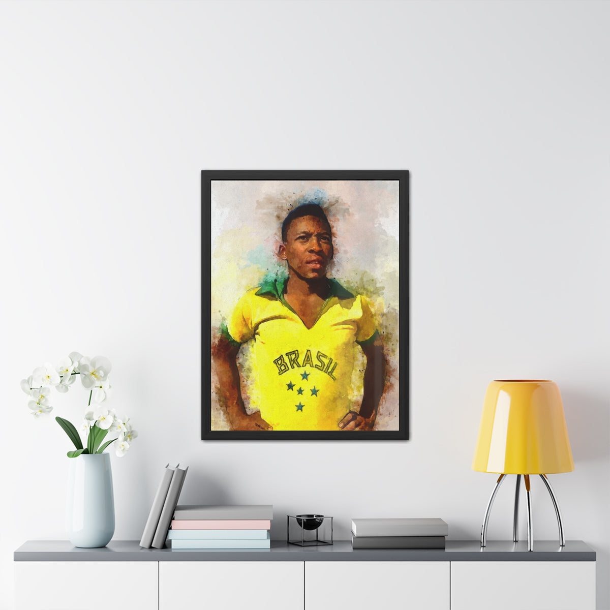 Celebrate Pelé: Expressionist Watercolour Portrait - Iconic Soccer Legend! Ready to Hang Framed Fine Art Print Poster, Football Wall Art, Soccer Fan Gift