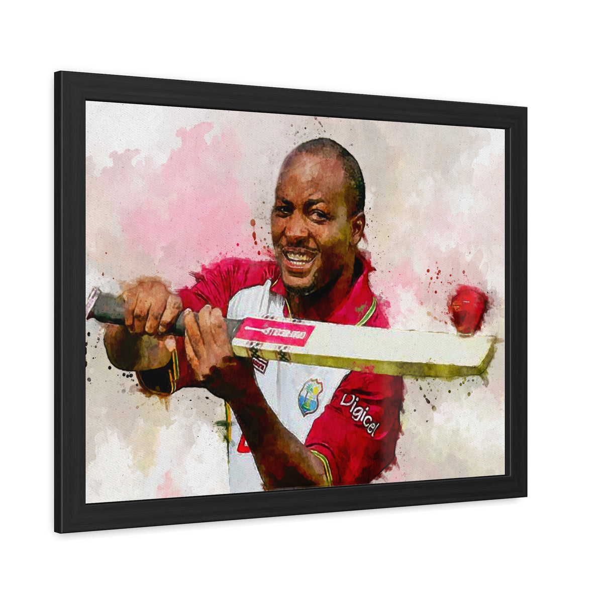 Brian Lara Cricket Legacy: Dynamic Watercolour Framed Art Print Poster - Ready to Hang Wall Art Cricket Gift