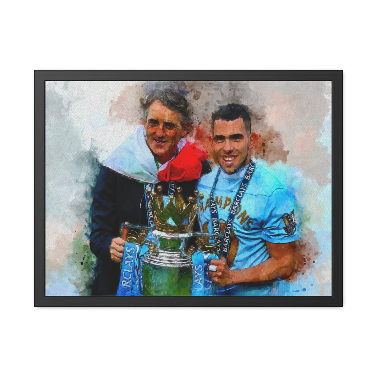 Premier League Winners 2012 Manchester City Watercolour Painting, Ready to Hang Framed Art Print Poster, Man City Fan Gift