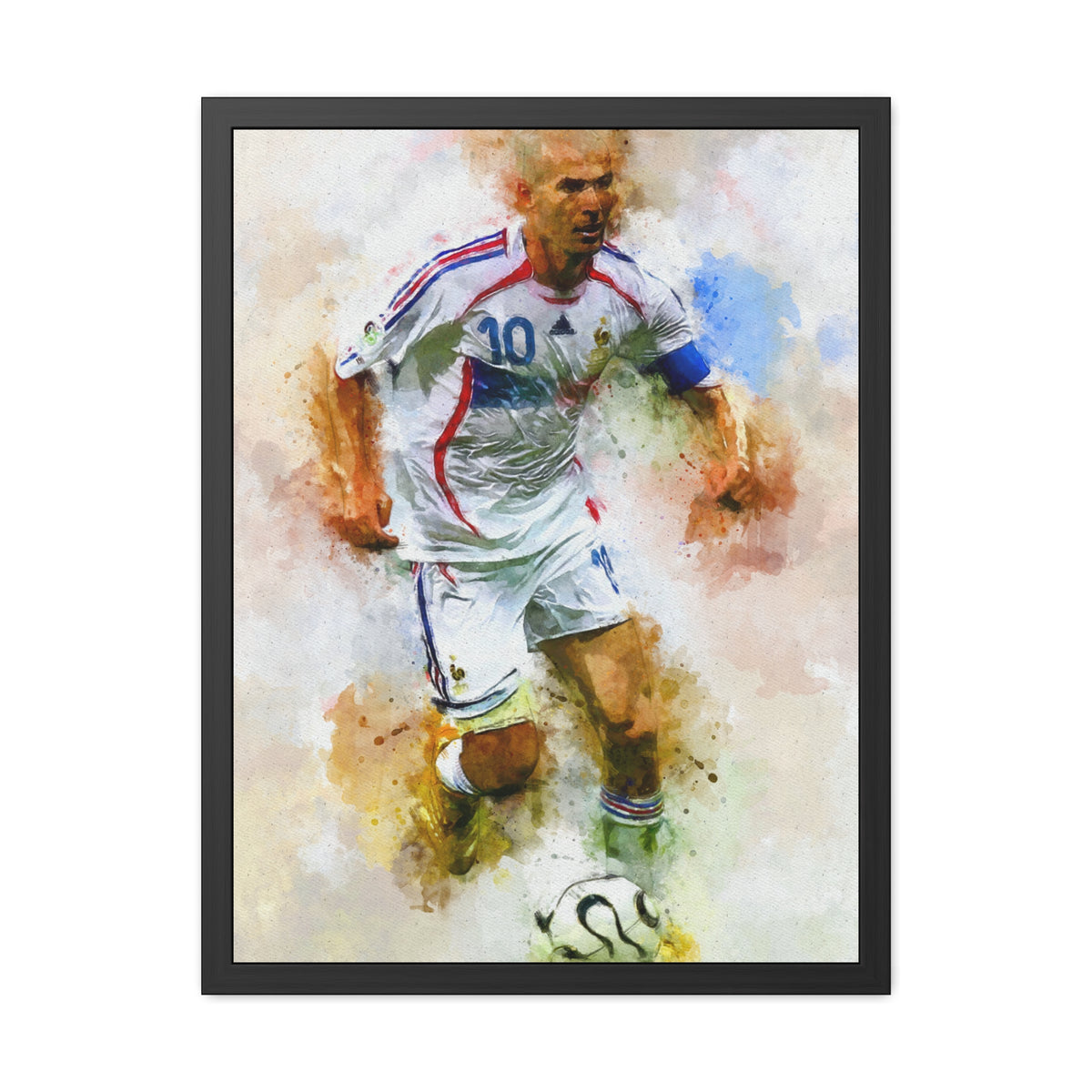 Expressionist Modern Art Framed Watercolour Print Portrait of Soccer Legend Zinedine Zidane, Ready to Hang Framed Watercolour Fine Art Painting Print Poster, Football Wall Art, Soccer Fan Gift