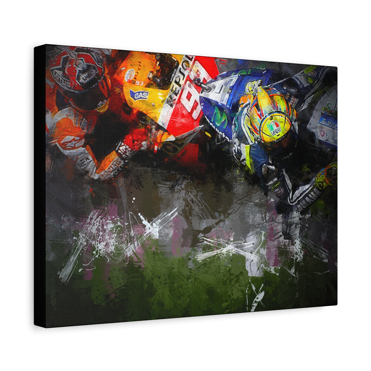 Duel of Champions: Stretched Canvas Fine Art MotoGP Print Poster - Ready to Hang, Wall Art MotoGP Gift