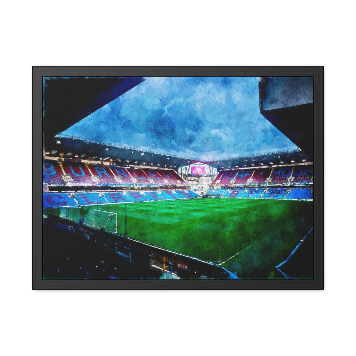 Burnley Turf Moor - Expressionist Modern Art - Ready to Hang Framed Watercolour Fine Art Painting Print Poster, Football Wall Art, Soccer Fan Gift