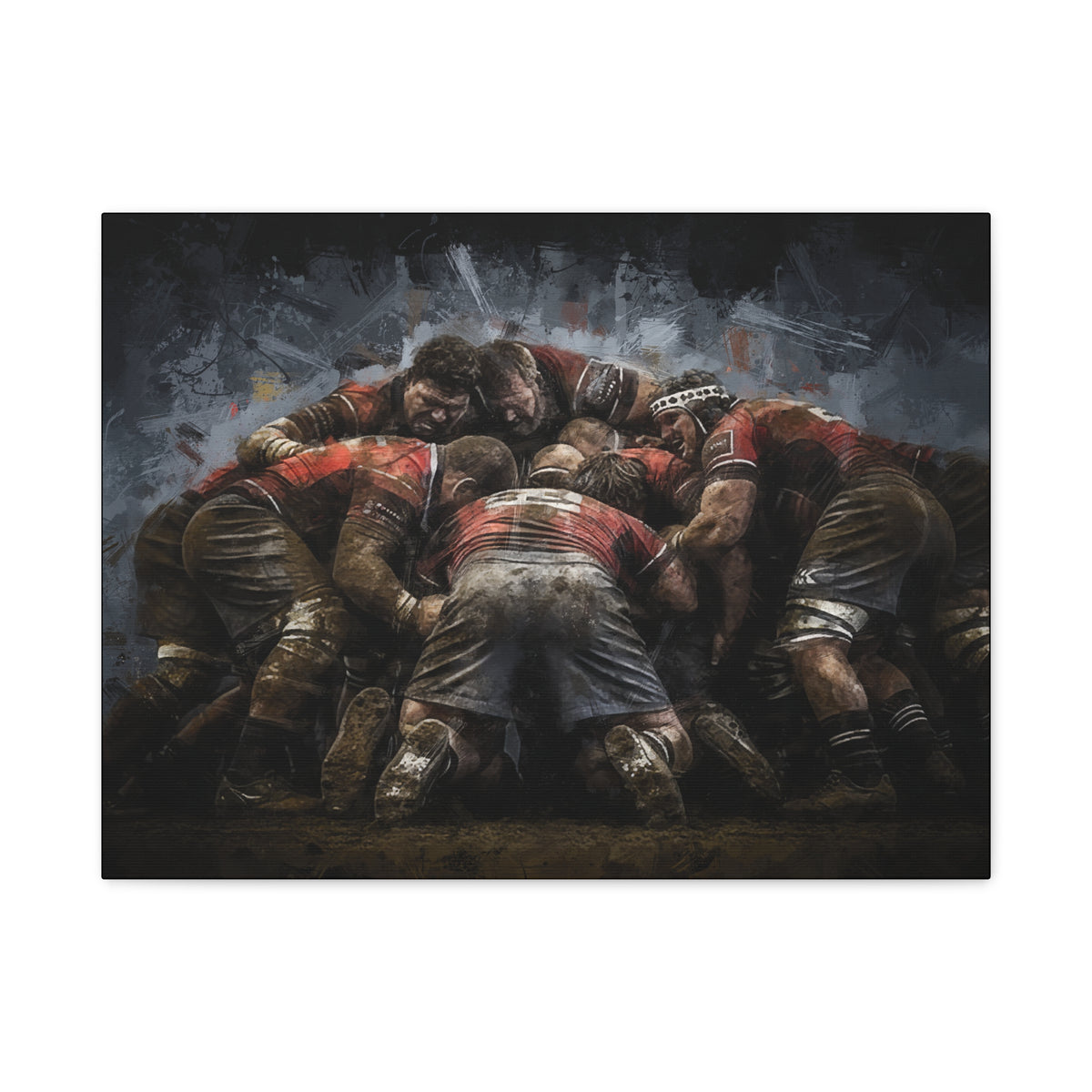 Rugby Chaos Unleashed: Expressionist Canvas Fine Art Print Poster - Ready to Hang Wall Art, Rugby Fanatic Gift