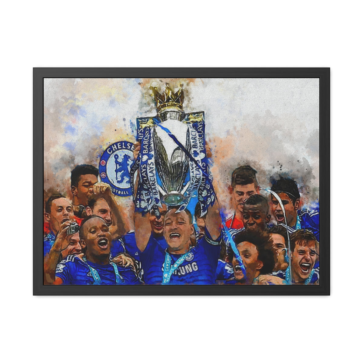 Premier League Winners 2010 Chelsea Watercolour Painting, Ready to Hang Framed Art Print Poster, Chelsea Fan Gift