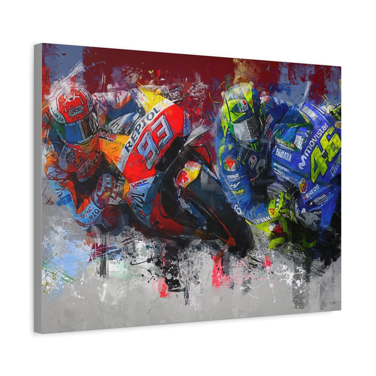 MotoGP Racers Conquer the Canvas! Expressionist Stretched Canvas Fine Art MotoGP Print Poster - Ready to Hang, Wall Art MotoGP Gift