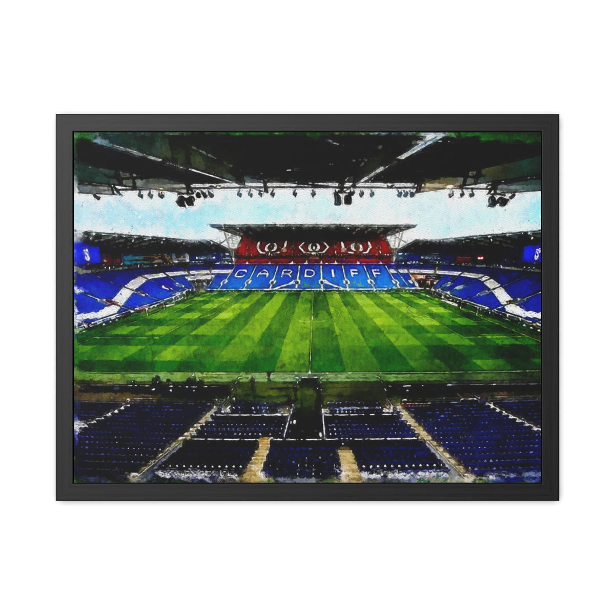 Cardiff City Stadium. Ready to Hang Framed Watercolour Fine Art Painting Print Poster, Football Wall Art, Soccer Fan Gift