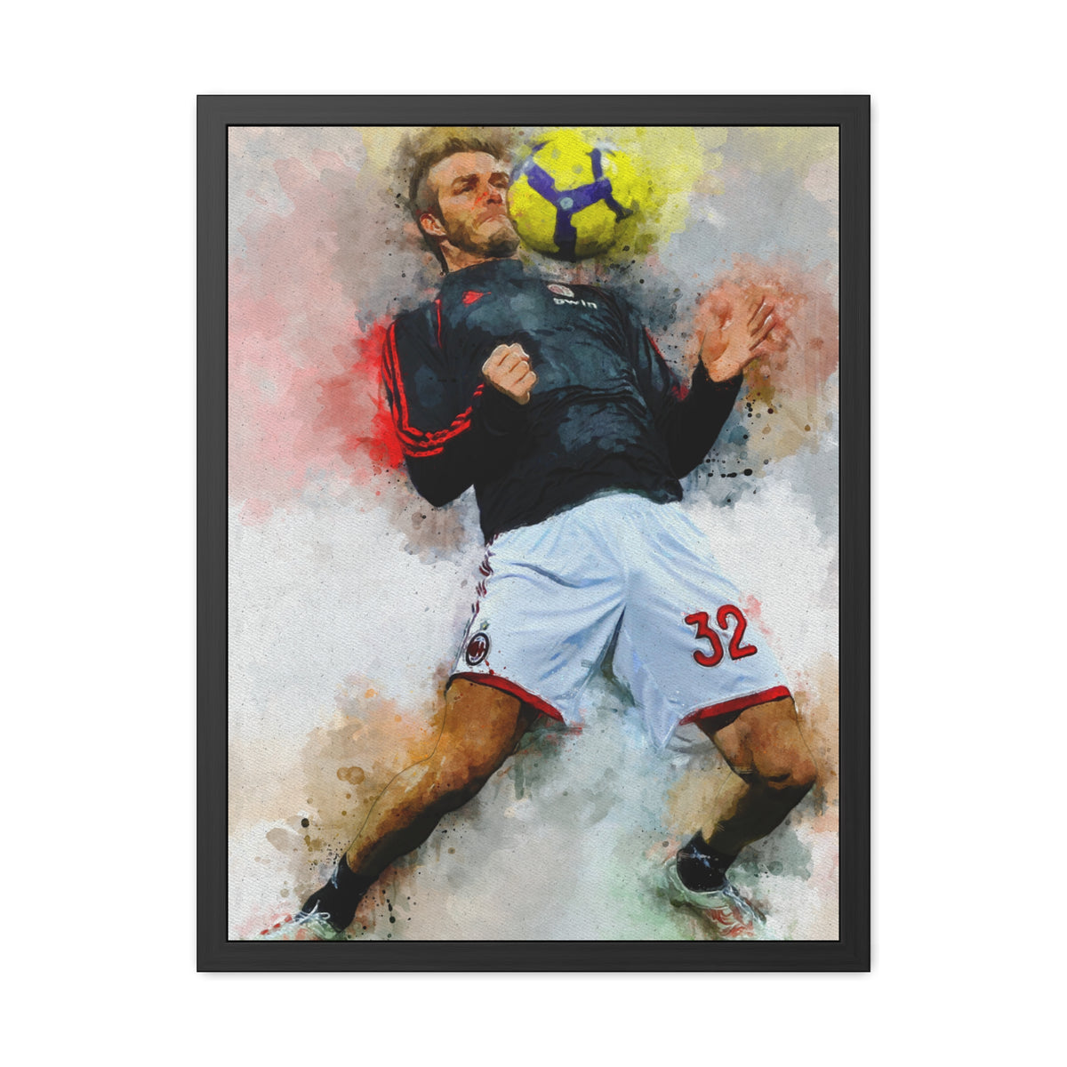 David Beckham Expressionist Portrait - Soccer Legend Art! Manchester United, Real Madrid, LA Galaxy. Ready to Hang Framed Watercolour Fine Art Painting Print Poster, Football Wall Art, Soccer Fan Gift