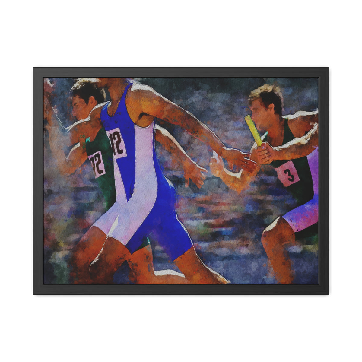 Experience the Thrill of a Relay Race with Expressionist Modern Art - Ready to Hang Framed Watercolour Fine Art Painting Print Poster, Athletics Wall Art, Athletics Fan Gift