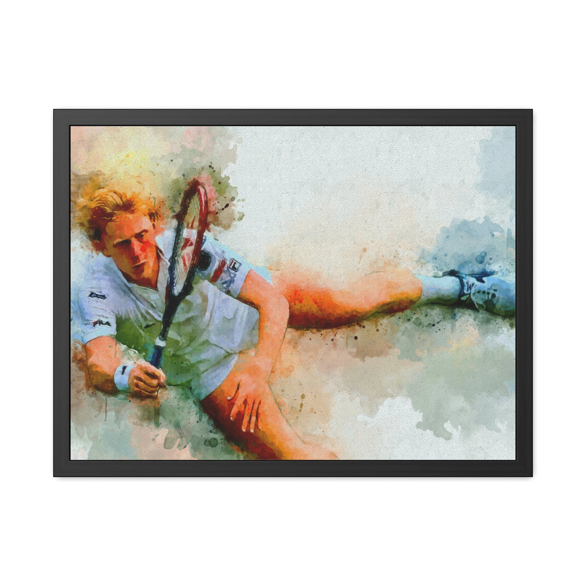 Boris Becker Expressionist Portrait: Ready to Hang Framed Watercolour Fine Art Painting Print Poster, Tennis Wall Art, Tennis Fan Gift