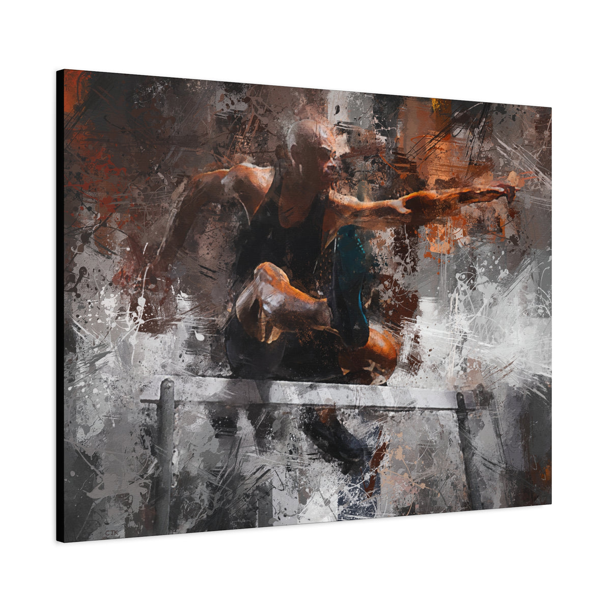 Athletic Hurdler Expressionist Canvas Print - Fine Art Athletics Décor with Expressive Brush Strokes and Splashes of Paint. Stretched Canvas Athletics Fine Art Print Poster - Ready to Hang Wall Art, Hurdling Fan Gift