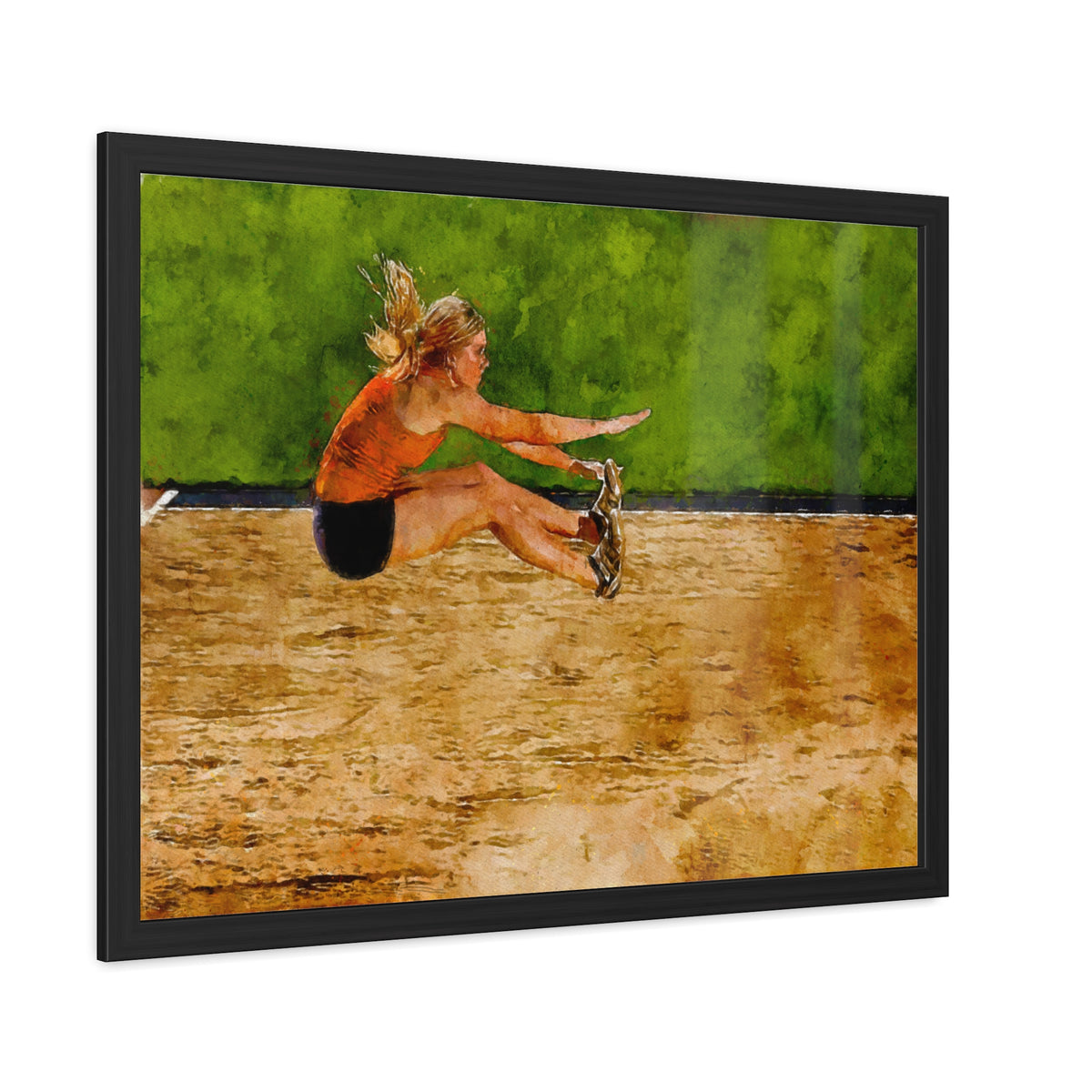 Captivating Long Jumper in Action - Modern Expressionist Art, Ready to Hang Framed Watercolour Fine Art Painting Print Poster, Athletics Wall Art, Athletics Fan Gift
