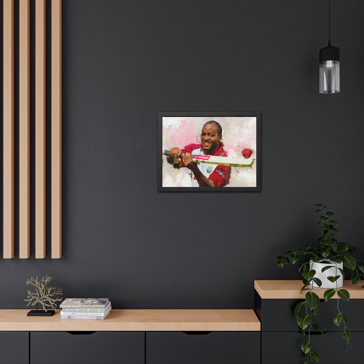 Brian Lara Cricket Legacy: Dynamic Watercolour Framed Art Print Poster - Ready to Hang Wall Art Cricket Gift