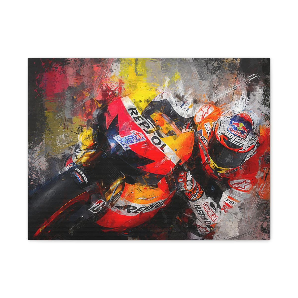 Speed & Splendor: MotoGP Expressionist Stretched Canvas Print Poster- Ready to Hang, Wall Art MotoGP Gift