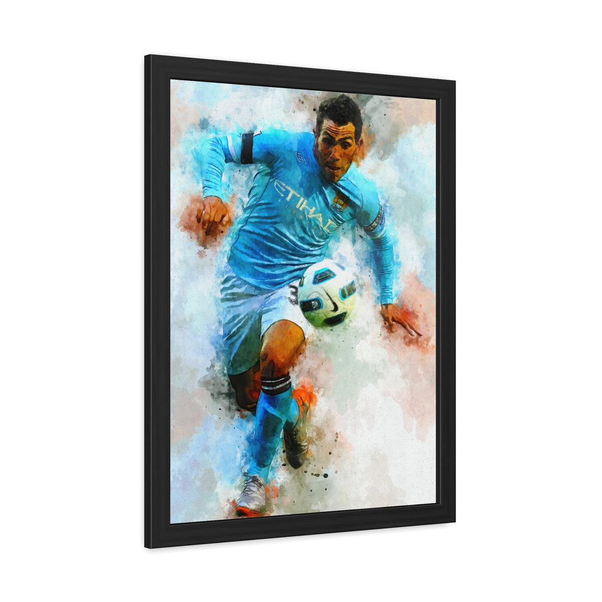 Carlos Tevez Expressionist Portrait - Soccer Legend Art! Ready to Hang Framed Watercolour Fine Art Painting Print Poster, Football Wall Art, Soccer Fan Gift