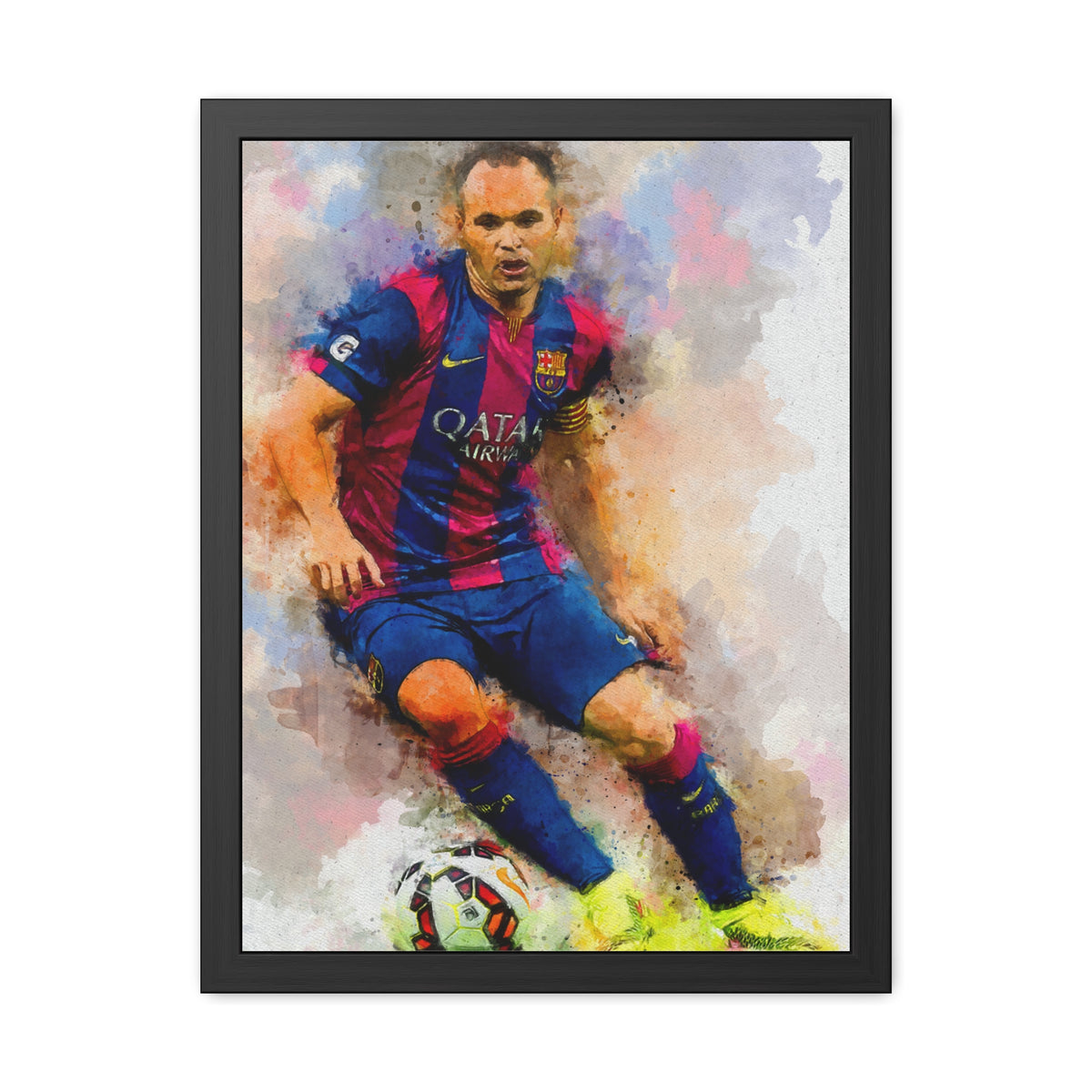 Andrés Iniesta Expressionist Portrait - Soccer Legend Art! Ready to Hang Framed Watercolour Fine Art Painting Print Poster, Football Wall Art, Soccer Fan Gift