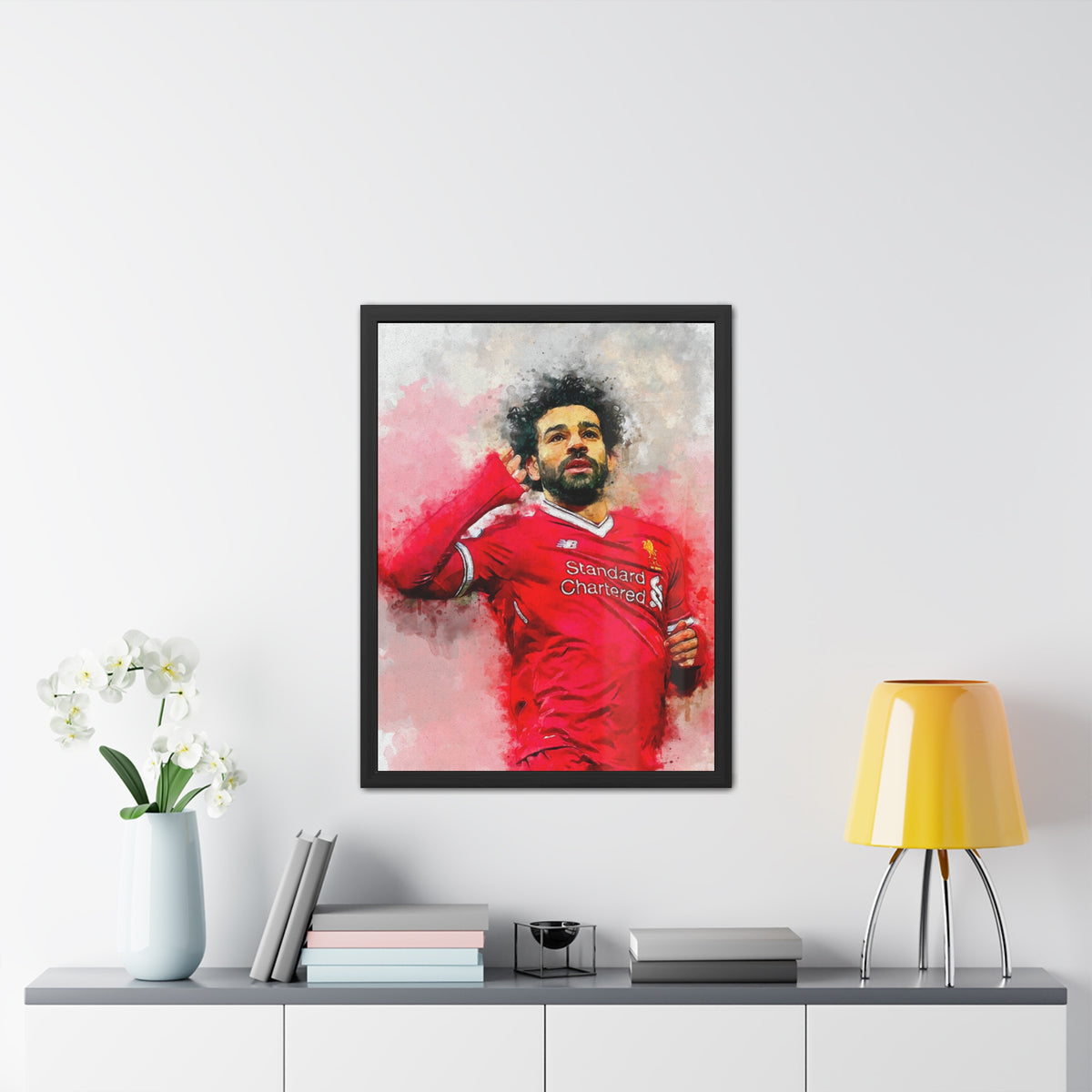 Celebrate Mohamed Salah with Expressionist Modern Art, Framed Watercolour Print Portrait, Premier League Champion, Ready to Hang Framed Watercolour Fine Art Painting Print Poster, Football Wall Art, Soccer Fan Gift