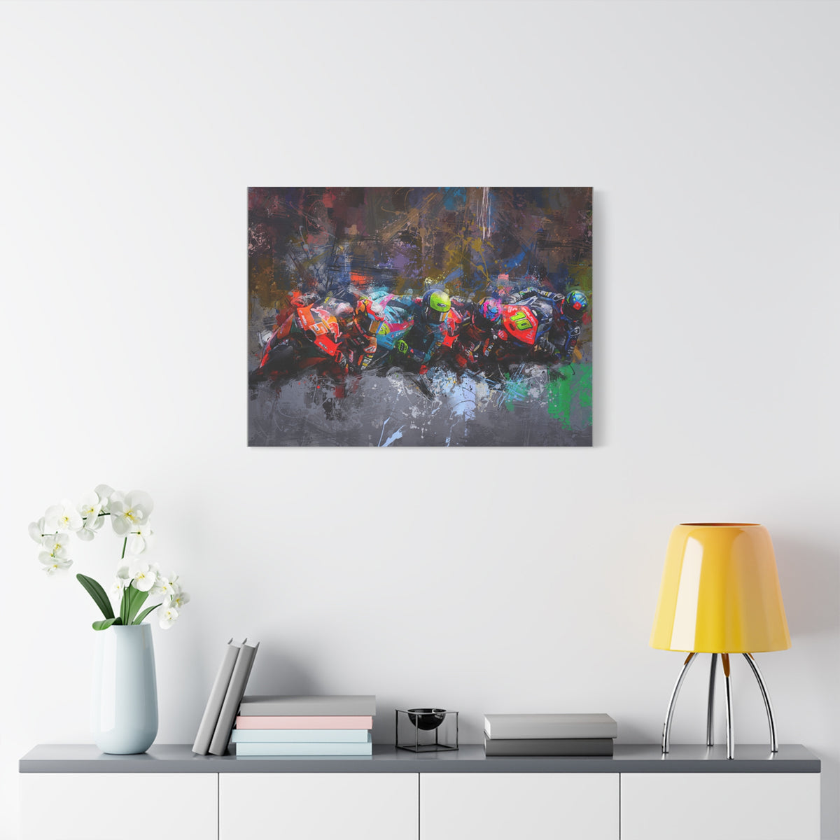 Racing Elegance: Stretched Canvas MotoGP Fine Art Print Poster - Ready to Hang, Wall Art MotoGP Gift