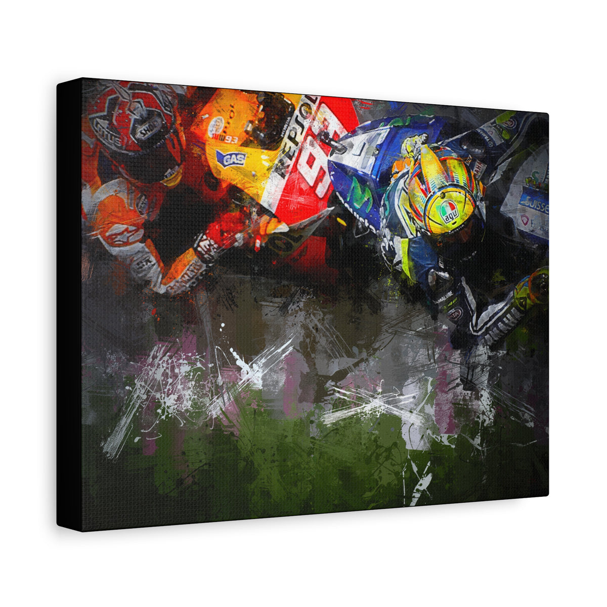 Duel of Champions: Stretched Canvas Fine Art MotoGP Print Poster - Ready to Hang, Wall Art MotoGP Gift