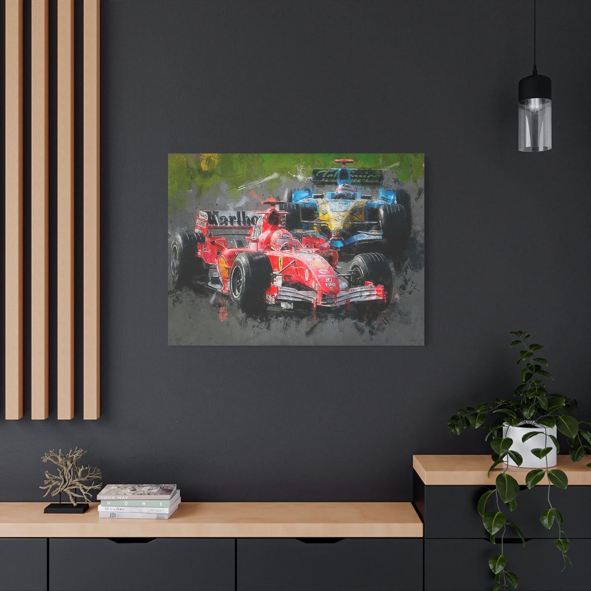 Race Day Drama: Stretched Canvas F1 Fine Art Print Poster - Ready to Hang, Wall Art Formula One Gift