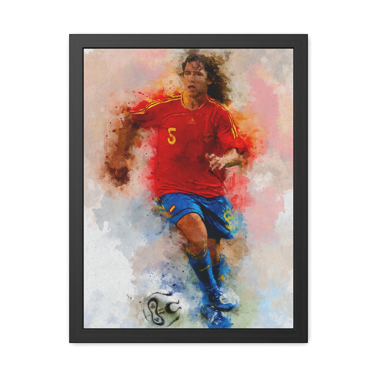 Celebrate Football Legend Carles Puyol with Expressionist Watercolour Portrait, Ready to Hang Framed Fine Art Painting Print Poster, Football Wall Art, Soccer Fan Gift