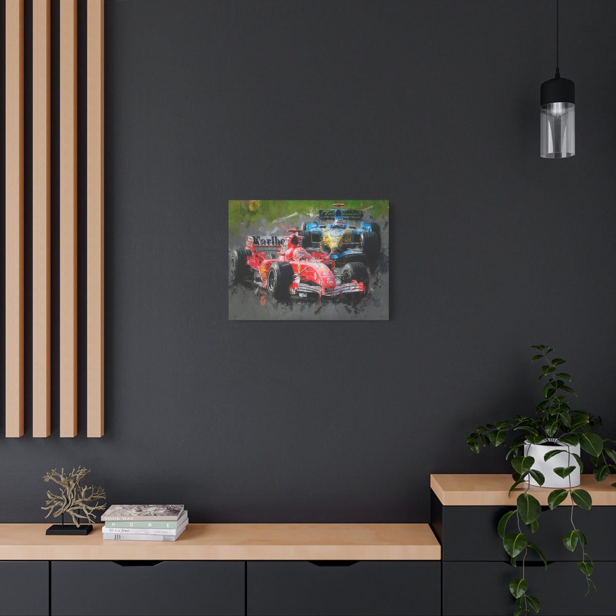 Race Day Drama: Stretched Canvas F1 Fine Art Print Poster - Ready to Hang, Wall Art Formula One Gift
