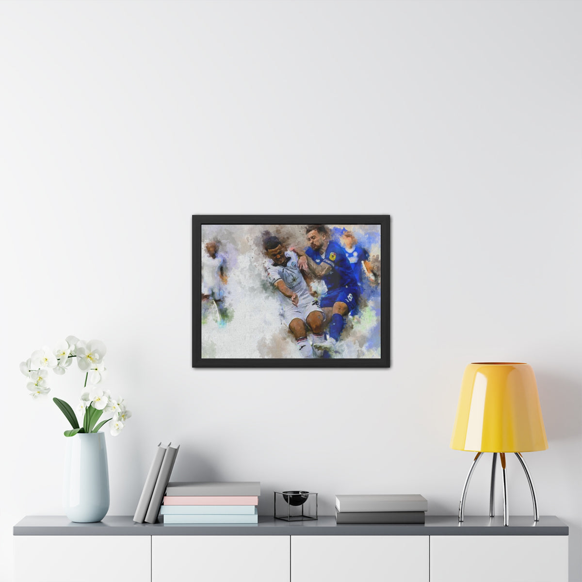 Cardiff vs. Swansea Derby Ready to Hang Framed Watercolour Fine Art Painting Print Poster, Football Wall Art, Soccer Fan Gift