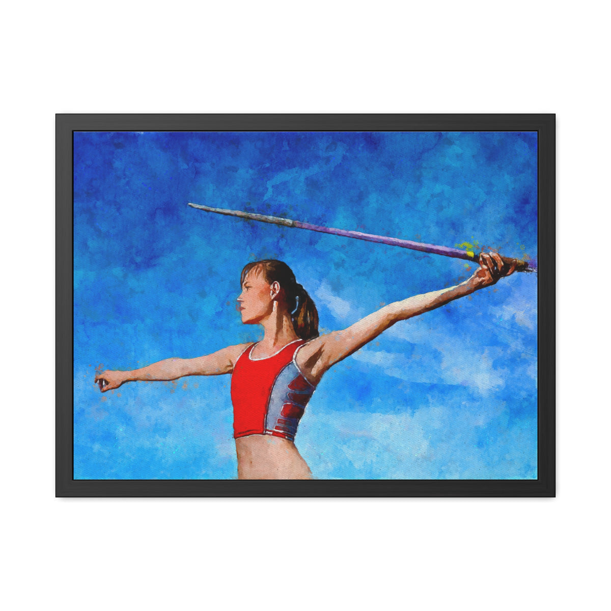Captivating Javelin Thrower Fine Art Print – Ready to Hang Framed Watercolour Painting Poster, Athletics Wall Art, Athletics Fan Gift