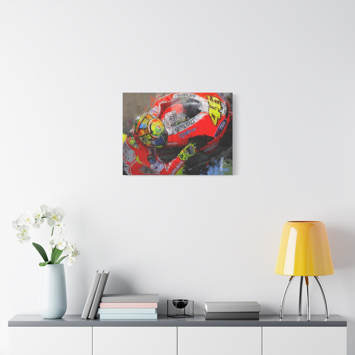 Ride the Thrill: Expressionist MotoGP Rider Close-Up - Stretched Canvas Fine Art Print Poster - Ready to Hang, Wall Art MotoGP Gift