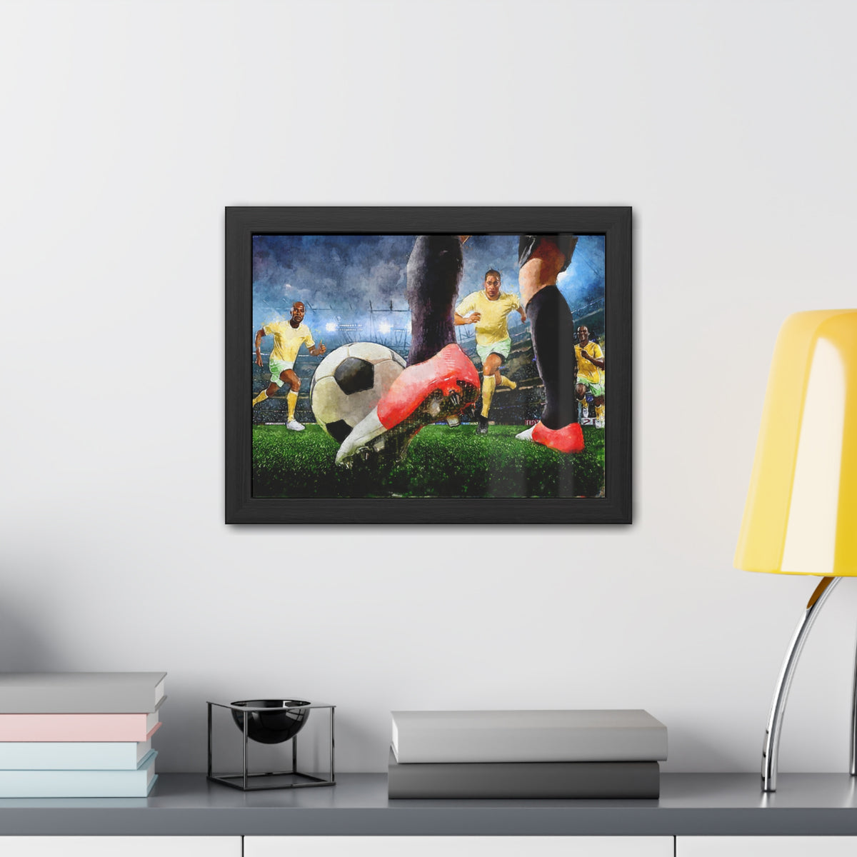 Soccer Player Expressive Art Captures Match Day Magic! Ready to Hang Framed Watercolour Fine Art Painting Print Poster, Soccer Fan Gift