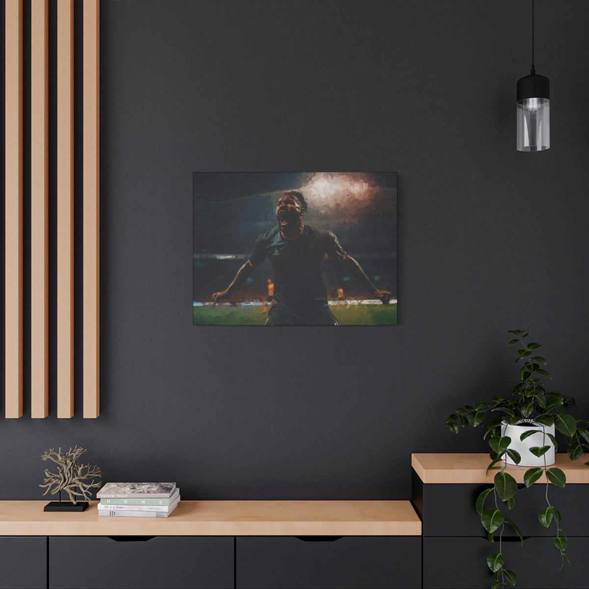 Celebrating Victory: Impressionist Soccer Art Print - Stretched Canvas Fine Art Poster, Ready to Hang - Perfect Football Fan Gift.